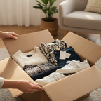 Unboxing mystery clothing box lifestyle photo