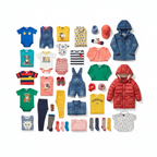 Mixed apparel flat lay for all ages